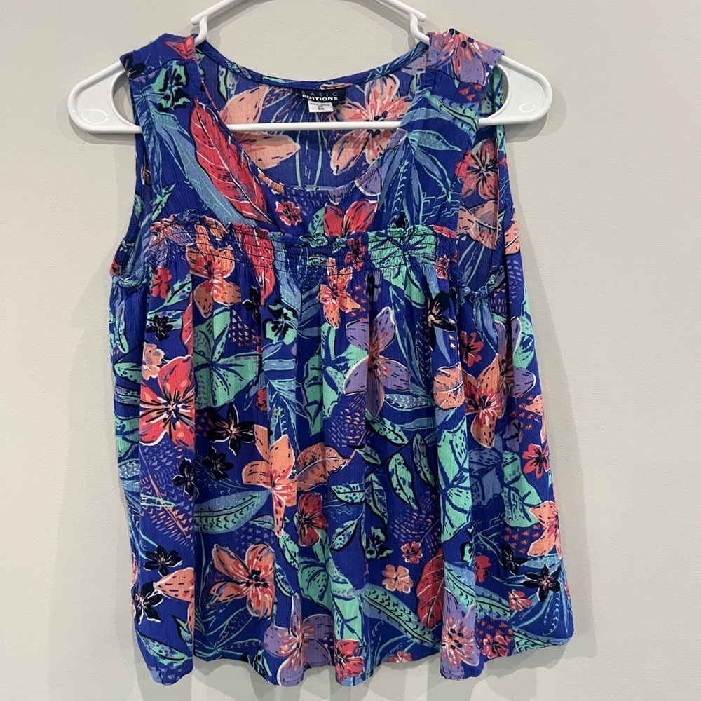 Basic Editions Floral Sleeveless Blouse - Blue and Pink